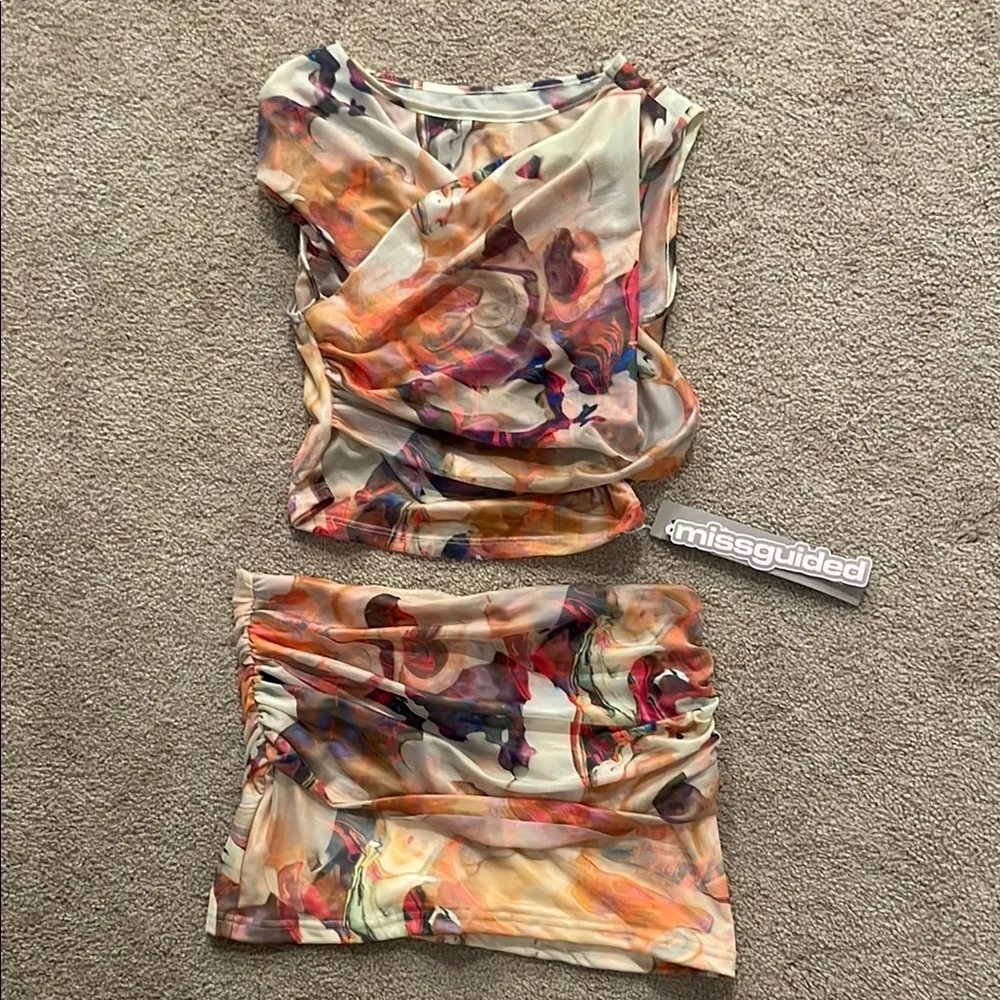 Missguided Colorful Abstract Pencil Skirt Set